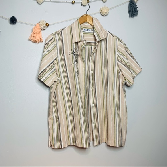 VINTAGE y2k striped button up embroidered popover - Picture 5 of 9
